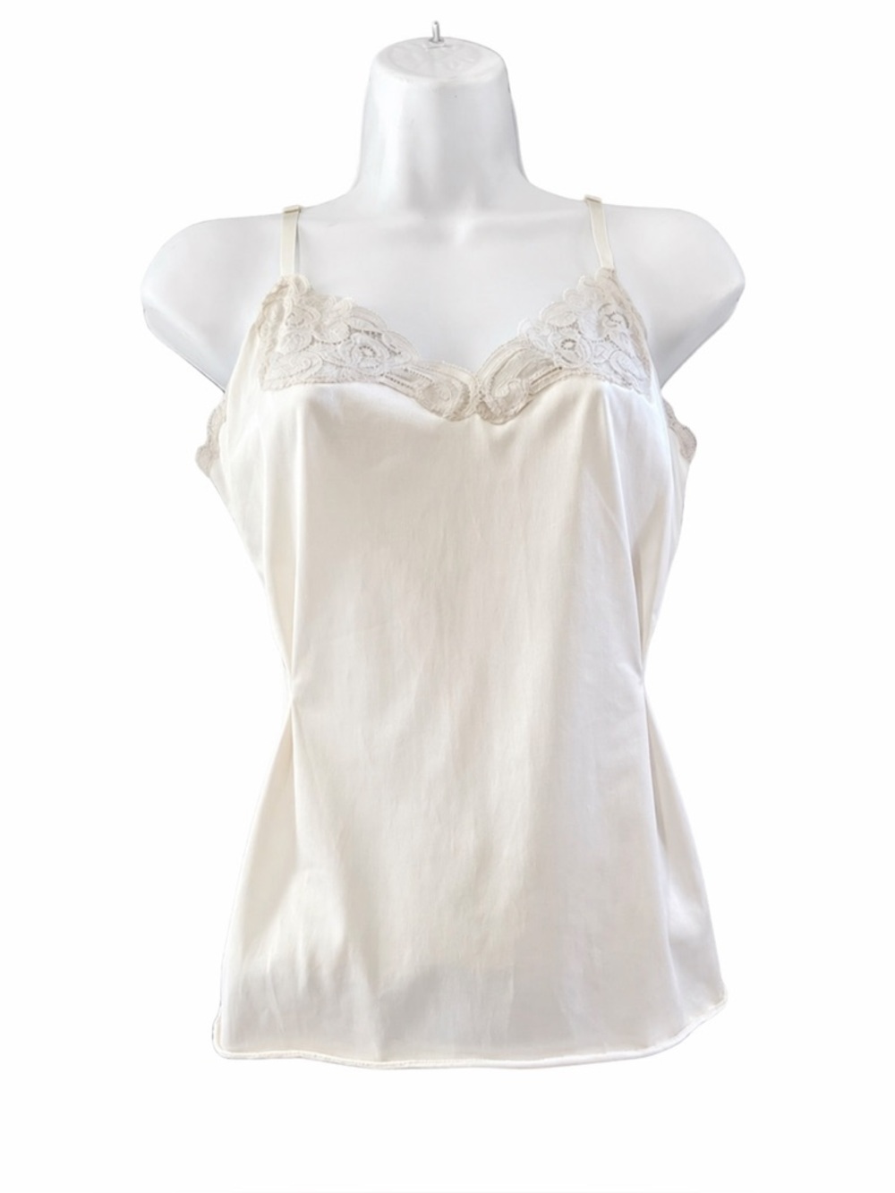 Vintage Vanity Fair Ivory Nylon Camisole Lace Trim Made in USA Dupont Size 32